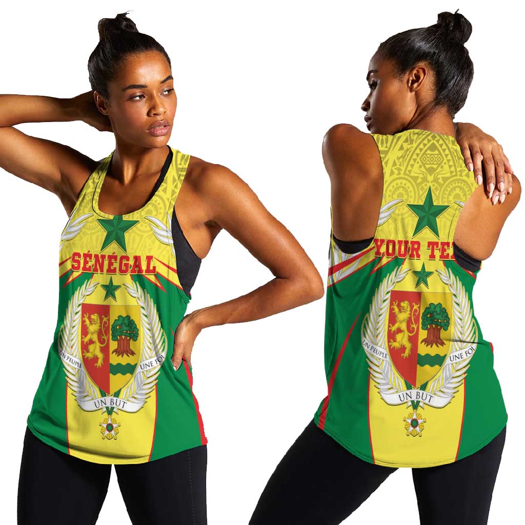 Personalised Afro Senegal Women Racerback Tank Coat Of Arms Mix African Pattern