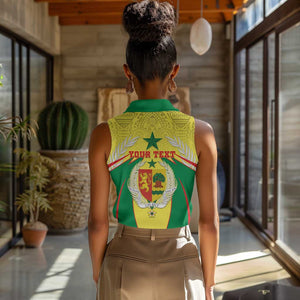 Personalised Afro Senegal Women Sleeveless Polo Shirt Coat Of Arms Mix African Pattern