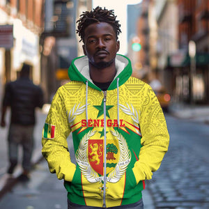 Personalised Afro Senegal Zip Hoodie Coat Of Arms Mix African Pattern