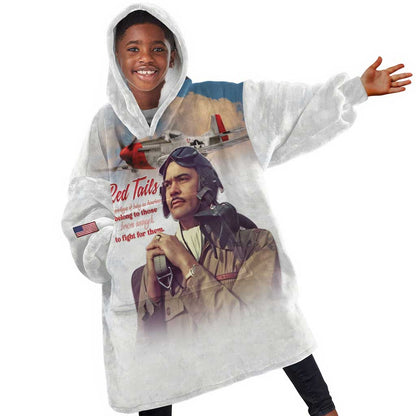 Sky Leaders of WWII Kid Wearable Blanket Hoodie Red Tails Tuskegee Tribute - African Pride