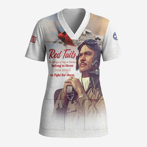 Sky Leaders of WWII Scrub Top Red Tails Tuskegee Tribute - African Pride
