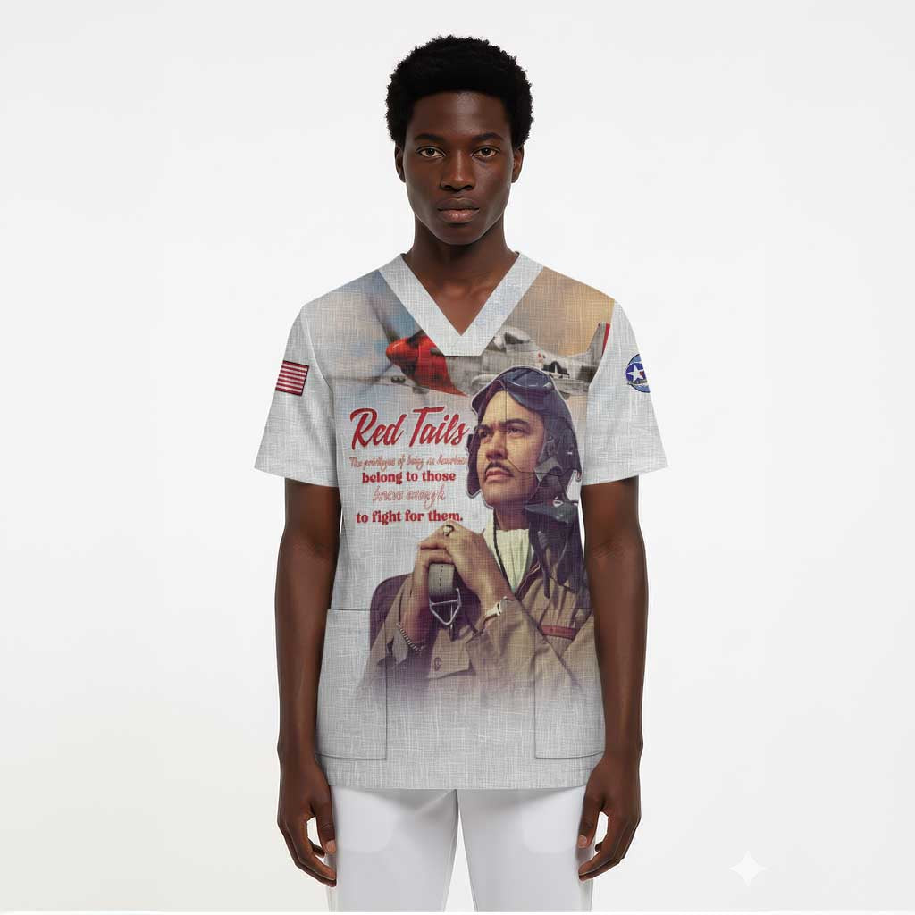 Sky Leaders of WWII Scrub Top Red Tails Tuskegee Tribute - African Pride