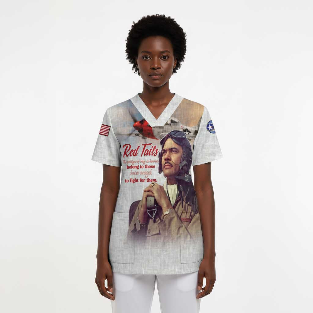 Sky Leaders of WWII Scrub Top Red Tails Tuskegee Tribute - African Pride