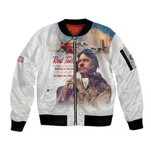 Sky Leaders of WWII Sleeve Zip Bomber Jacket Red Tails Tuskegee Tribute - African Pride