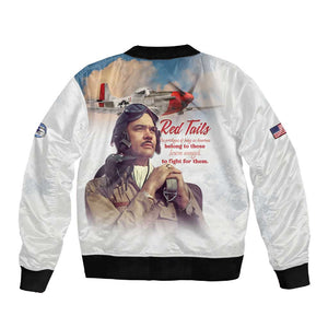 Sky Leaders of WWII Sleeve Zip Bomber Jacket Red Tails Tuskegee Tribute - African Pride