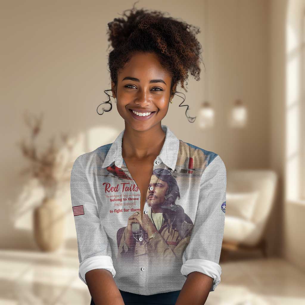 Sky Leaders of WWII Women Casual Shirt Red Tails Tuskegee Tribute - African Pride