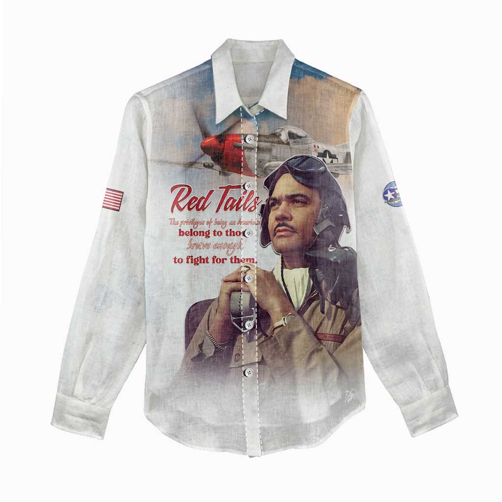 Sky Leaders of WWII Women Casual Shirt Red Tails Tuskegee Tribute - African Pride
