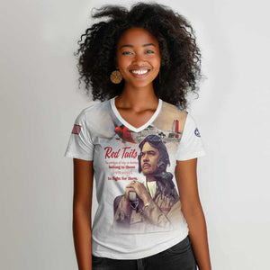 Sky Leaders of WWII Women V-Neck T-Shirt Red Tails Tuskegee Tribute LT15