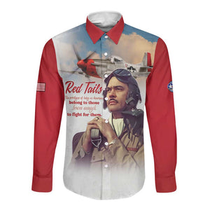 Sky Leaders of WWII Long Sleeve Button Shirt Red Tails Tuskegee Tribute - Red - African Pride