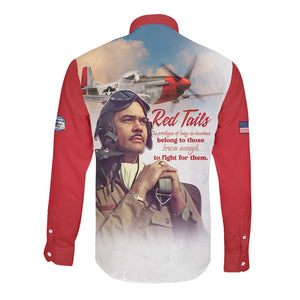 Sky Leaders of WWII Long Sleeve Button Shirt Red Tails Tuskegee Tribute - Red - African Pride