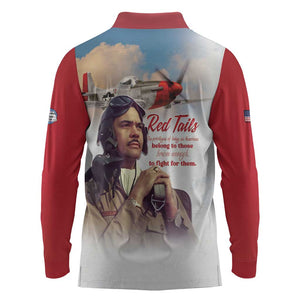 Sky Leaders of WWII Long Sleeve Polo Shirt Red Tails Tuskegee Tribute - Red - African Pride