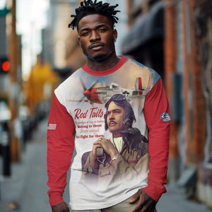 Sky Leaders of WWII Long Sleeve Shirt Red Tails Tuskegee Tribute - Red - African Pride