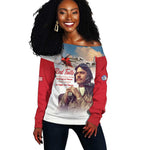Sky Leaders of WWII Off Shoulder Sweater Red Tails Tuskegee Tribute - Red - African Pride