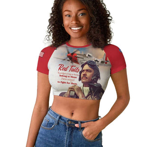 Sky Leaders of WWII Raglan Cropped T shirt Red Tails Tuskegee Tribute - Red LT15