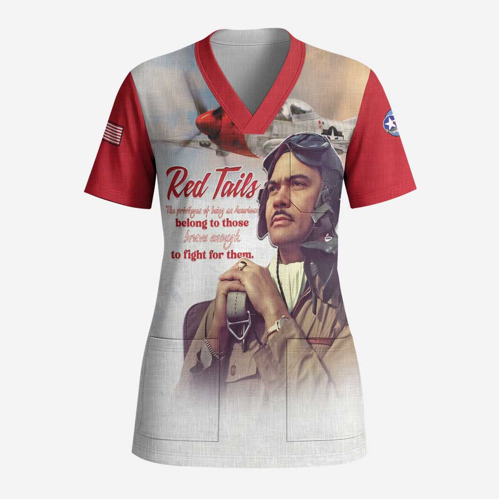 Sky Leaders of WWII Scrub Top Red Tails Tuskegee Tribute - Red - African Pride