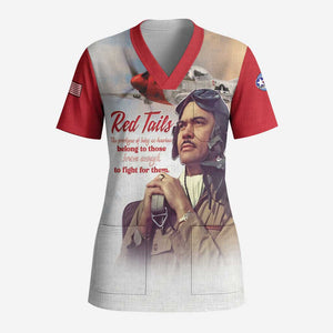 Sky Leaders of WWII Scrub Top Red Tails Tuskegee Tribute - Red - African Pride