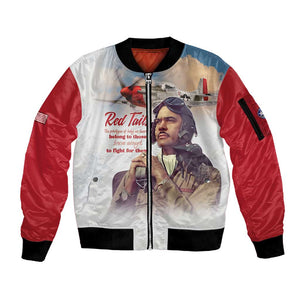 Sky Leaders of WWII Sleeve Zip Bomber Jacket Red Tails Tuskegee Tribute - Red - African Pride