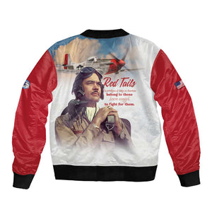 Sky Leaders of WWII Sleeve Zip Bomber Jacket Red Tails Tuskegee Tribute - Red - African Pride