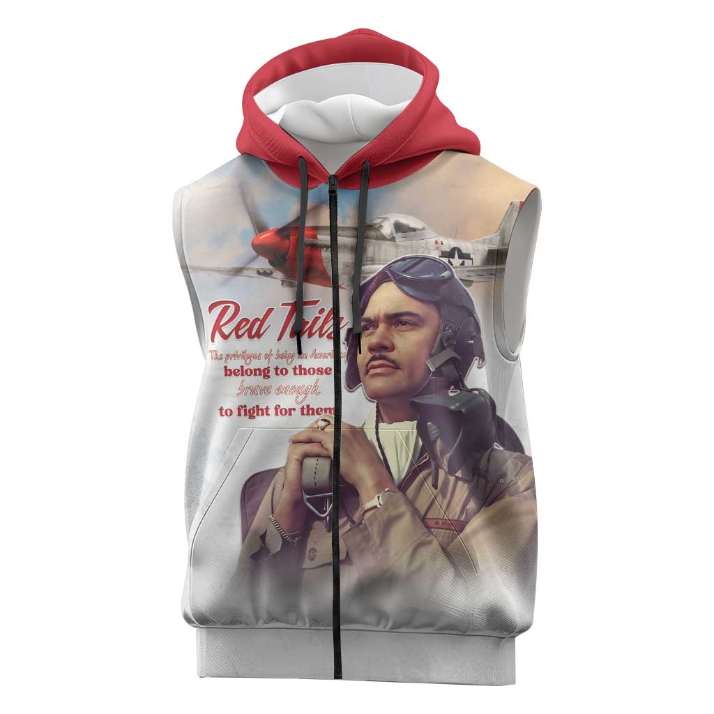 Sky Leaders of WWII Sleeveless Zip Hoodie Red Tails Tuskegee Tribute - Red - African Pride