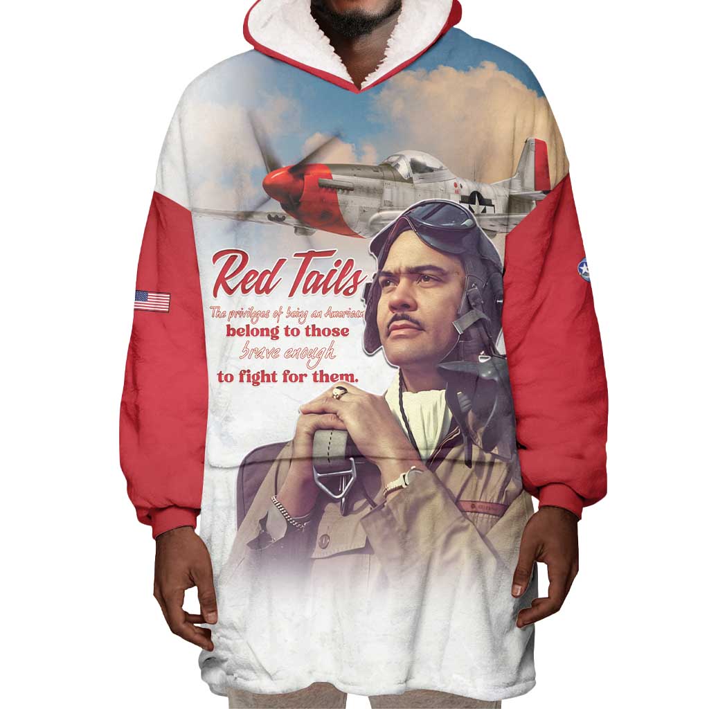 Sky Leaders of WWII Wearable Blanket Hoodie Red Tails Tuskegee Tribute - Red - African Pride