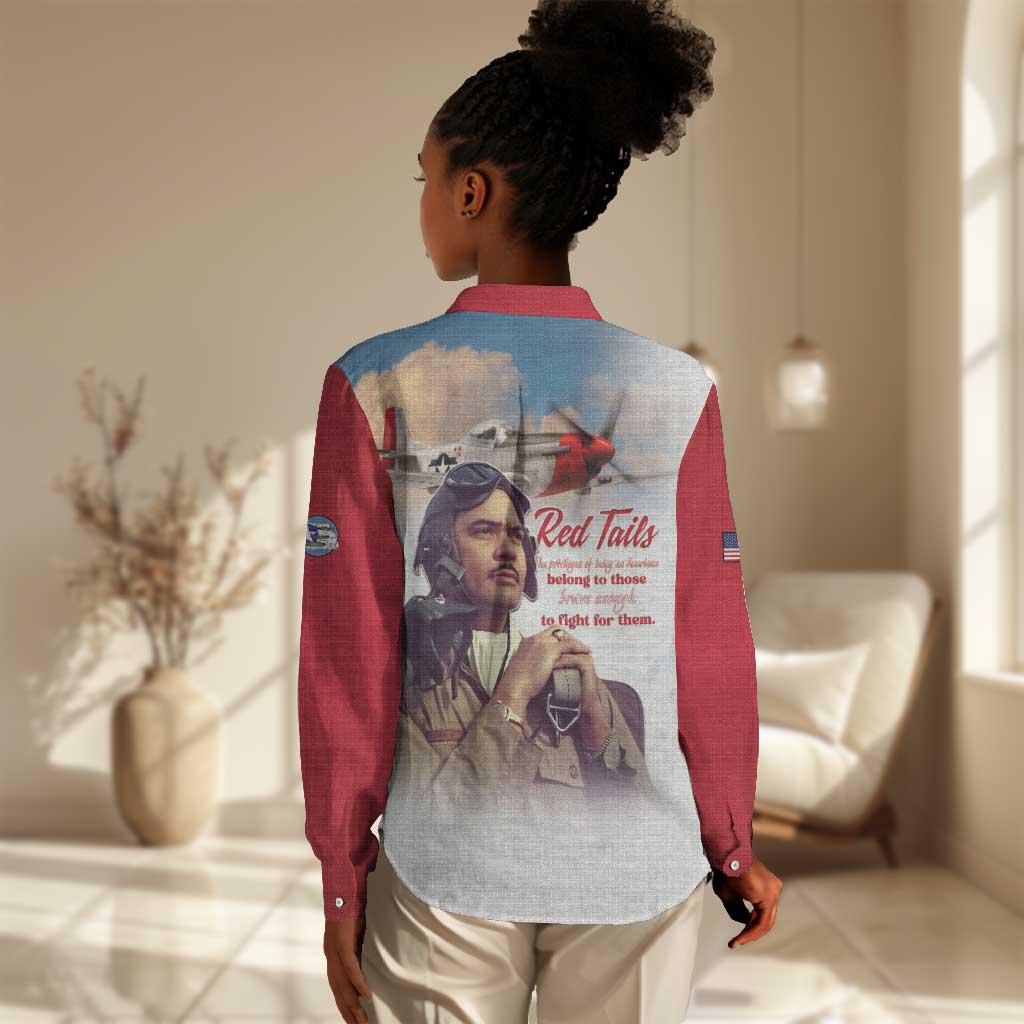 Sky Leaders of WWII Women Casual Shirt Red Tails Tuskegee Tribute - Red - African Pride