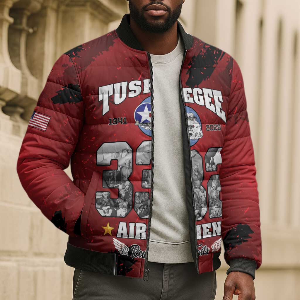 85 Years of Tuskegee Airmen Bomber Puffer Jacket 332nd Fighter Group Red Tails