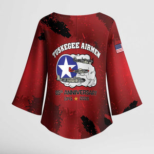 85 Years of Tuskegee Airmen Kimono Sleeve Blouse 332nd Fighter Group Red Tails
