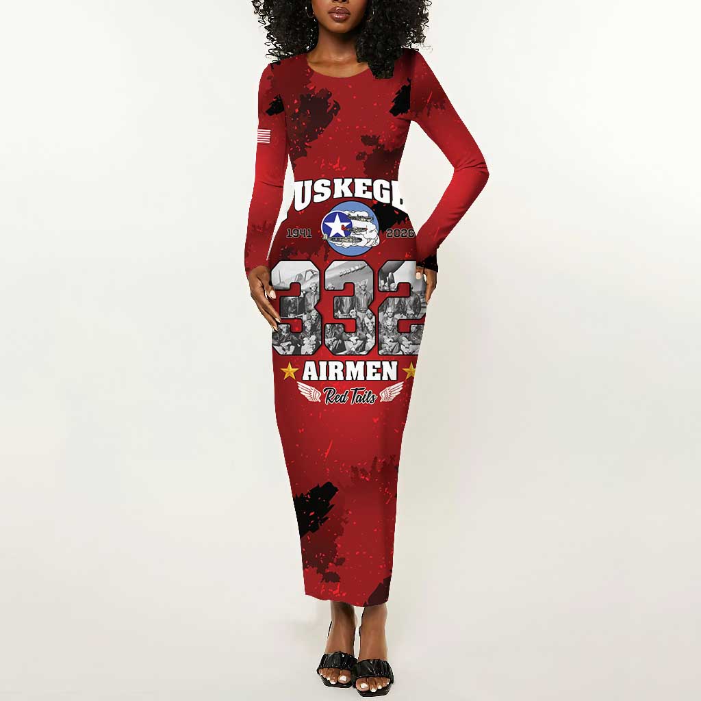Tuskegee Airmen 1941–2026 Long Sleeve Bodycon Dress 332nd Red Tails 85th Anniversary - African Pride