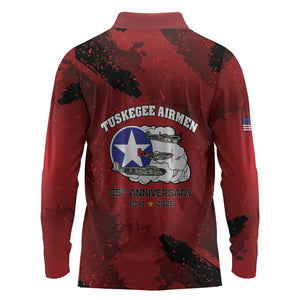 Tuskegee Airmen 1941–2026 Long Sleeve Polo Shirt 332nd Red Tails 85th Anniversary - African Pride