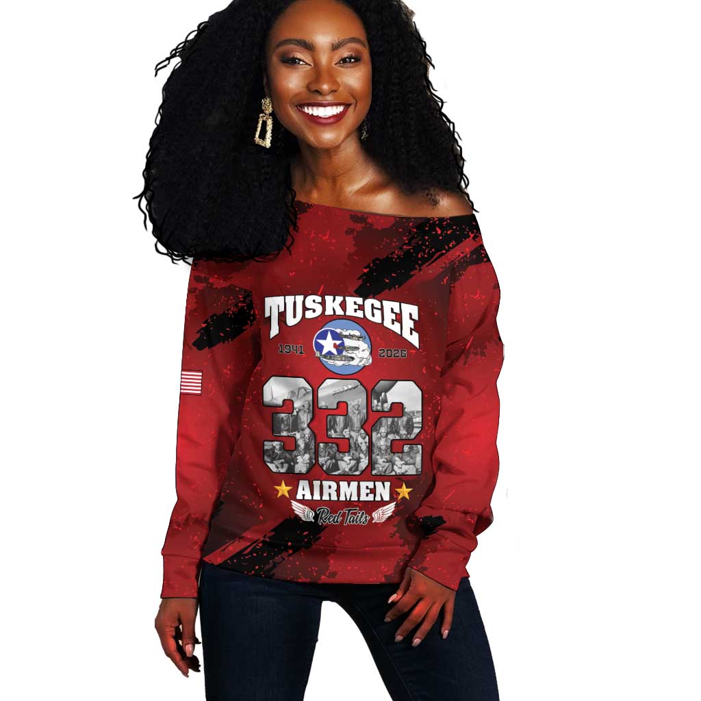 Tuskegee Airmen 1941–2026 Off Shoulder Sweater 332nd Red Tails 85th Anniversary - African Pride