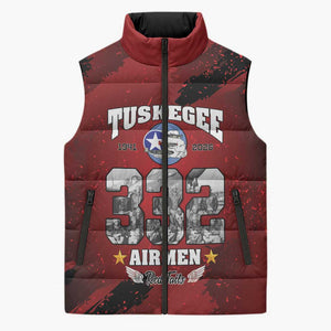 85 Years of Tuskegee Airmen Sleeveless Puffer Jacket 332nd Fighter Group Red Tails