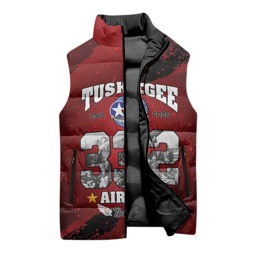 85 Years of Tuskegee Airmen Sleeveless Puffer Jacket 332nd Fighter Group Red Tails