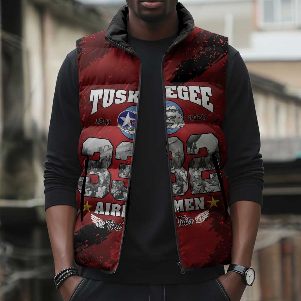 85 Years of Tuskegee Airmen Sleeveless Puffer Jacket 332nd Fighter Group Red Tails
