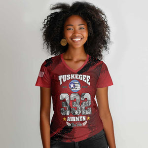 Tuskegee Airmen 1941-2026 Women V-Neck T-Shirt 332nd Red Tails 85th Anniversary LT15