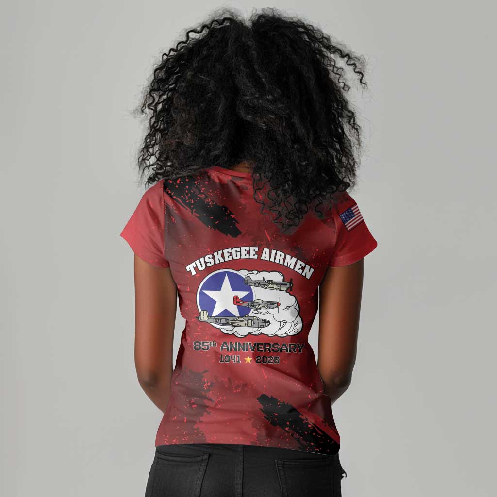 Tuskegee Airmen 1941-2026 Women V-Neck T-Shirt 332nd Red Tails 85th Anniversary LT15