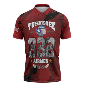 85 Years of Tuskegee Airmen Zipper Polo Shirt 332nd Fighter Group Red Tails
