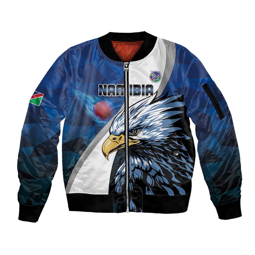 Custom Afro Namibia Cricket Sleeve Zip Bomber Jacket Go Eagles