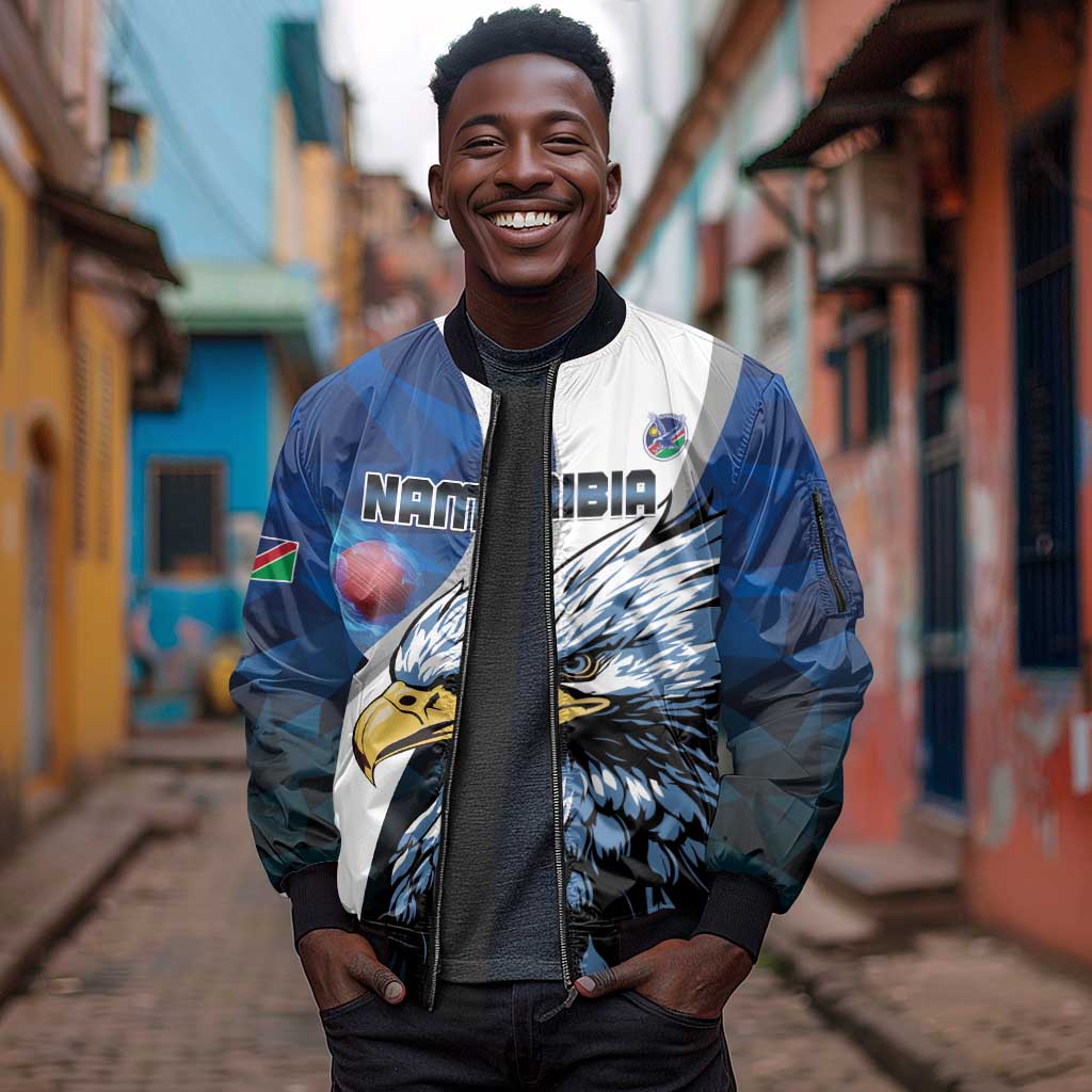 Custom Afro Namibia Cricket Sleeve Zip Bomber Jacket Go Eagles