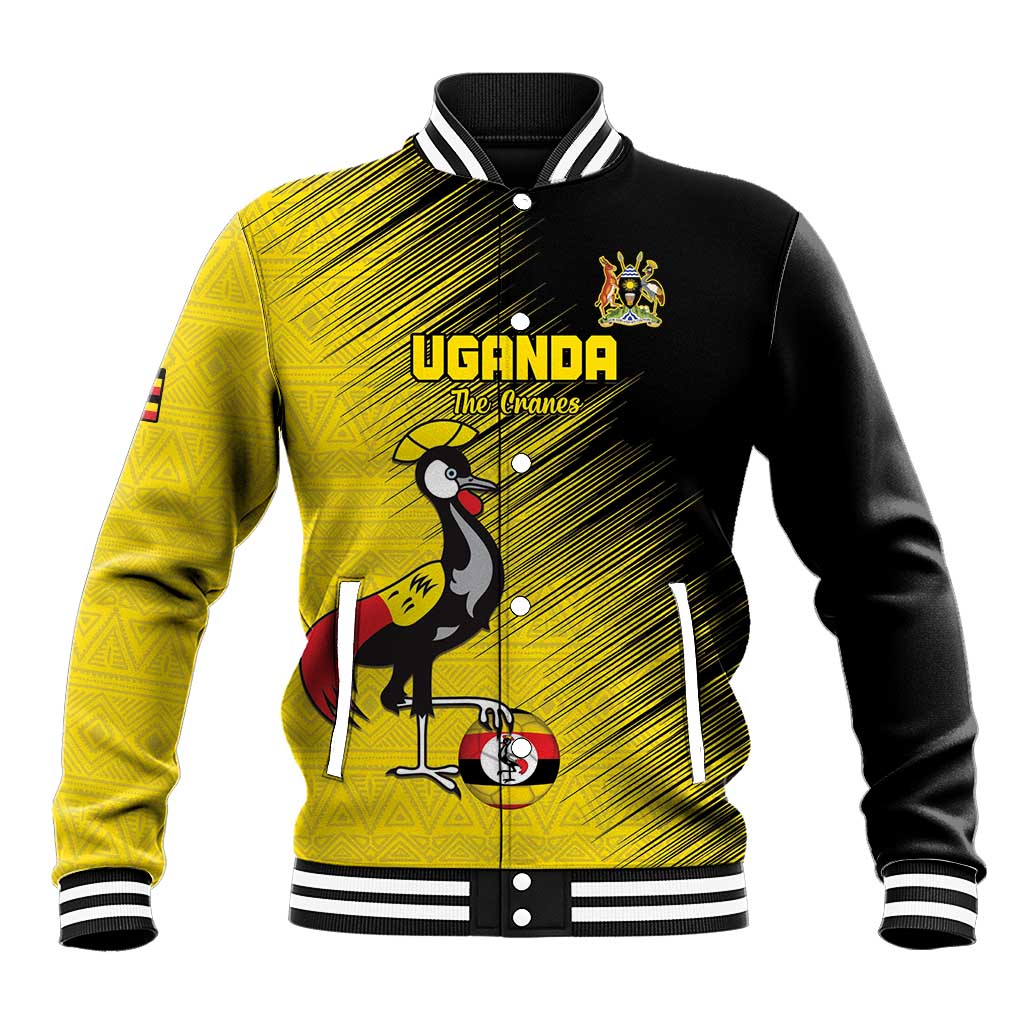 Uganda Football Custom Baseball Jacket African Pattern Mix Grunge Style - Yellow Color