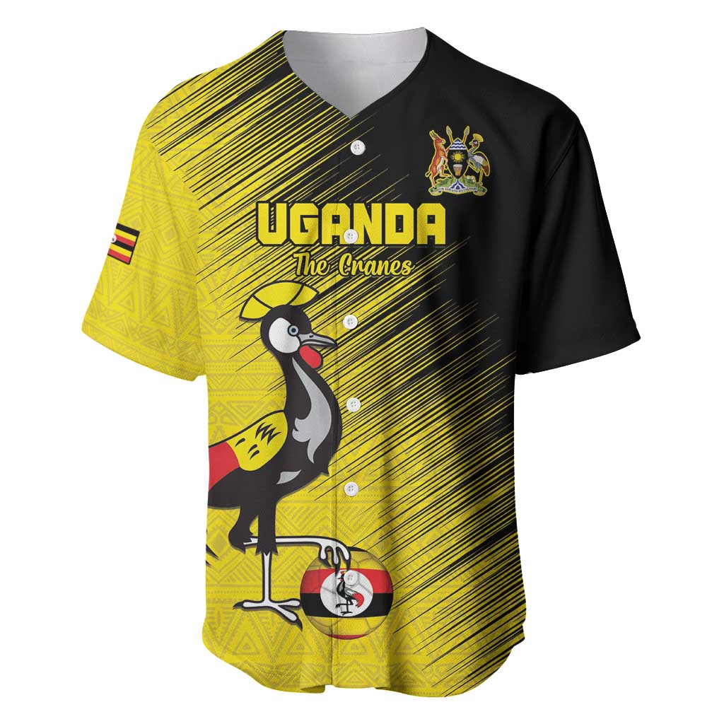 Uganda Football Custom Baseball Jersey African Pattern Mix Grunge Style - Yellow Color