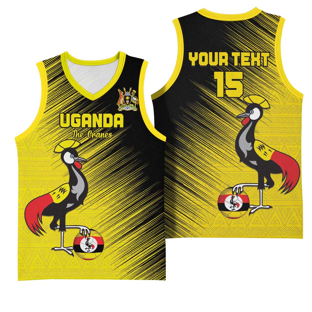 Uganda Football Custom Basketball Jersey African Pattern Mix Grunge Style - Yellow Color LT15
