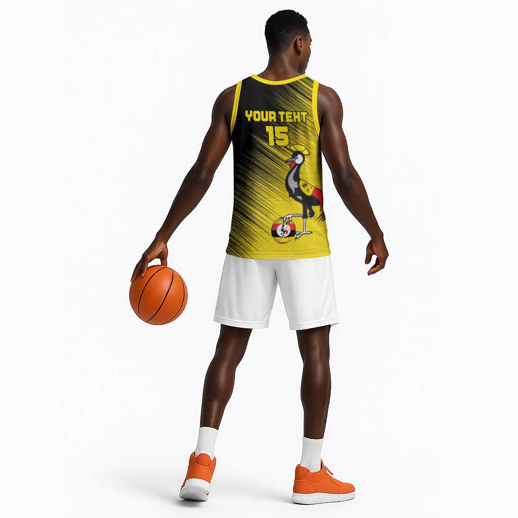 Uganda Football Custom Basketball Jersey African Pattern Mix Grunge Style - Yellow Color LT15