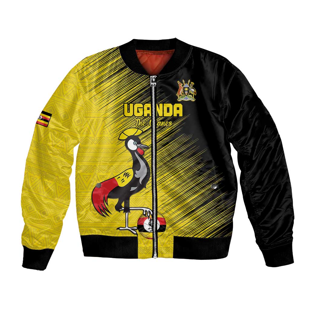 Uganda Football Custom Bomber Jacket African Pattern Mix Grunge Style - Yellow Color