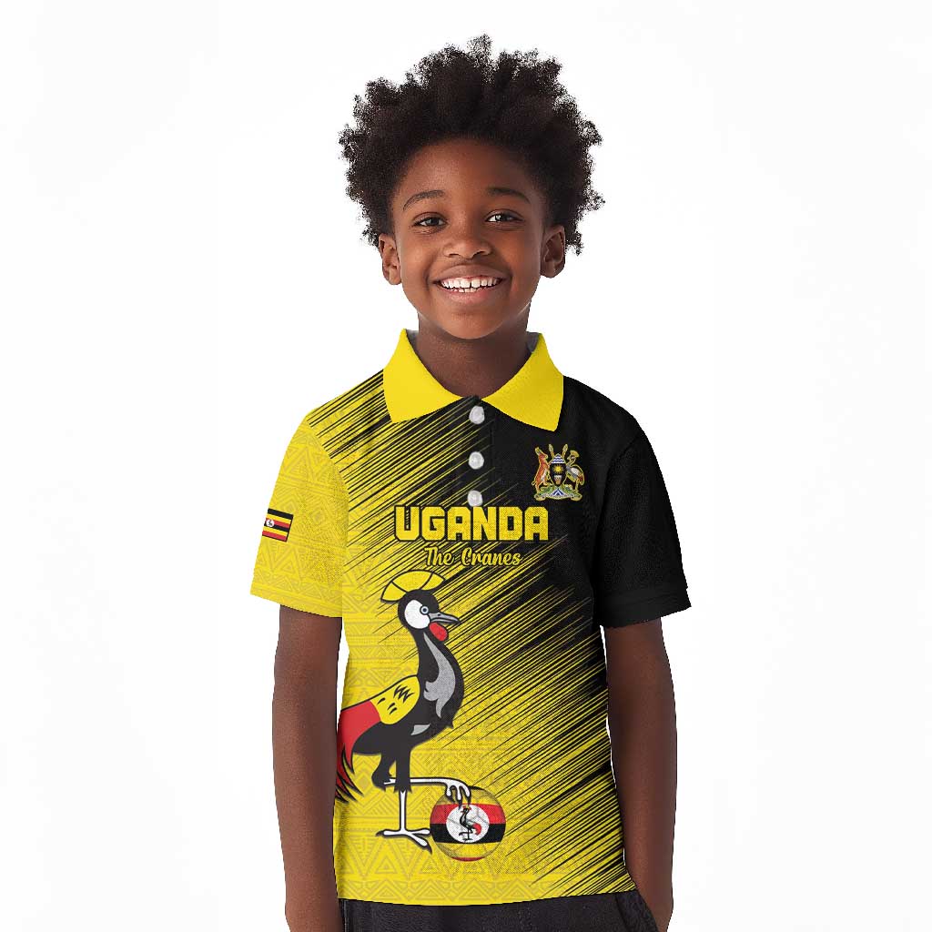 Uganda Football Custom Kid Polo Shirt African Pattern Mix Grunge Style - Yellow Color