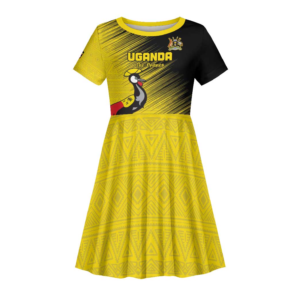 Uganda Football Custom Kid Short Sleeve Dress African Pattern Mix Grunge Style - Yellow Color