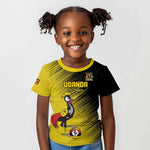 Uganda Football Custom Kid T shirt African Pattern Mix Grunge Style - Yellow Color