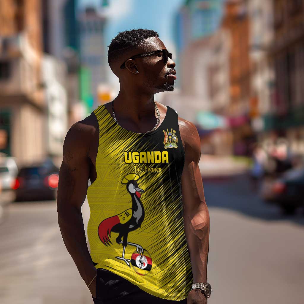 Uganda Football Custom Men Tank Top African Pattern Mix Grunge Style - Yellow Color