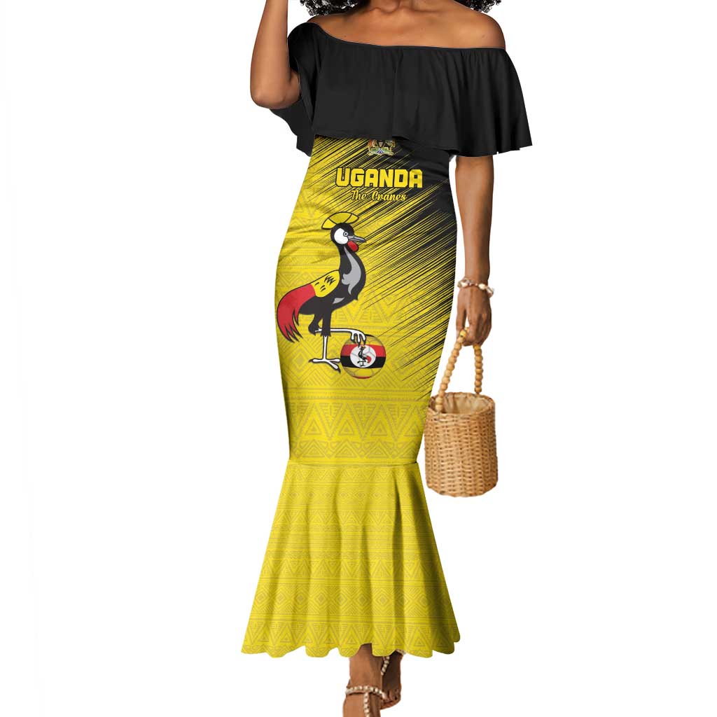 Uganda Football Custom Mermaid Dress African Pattern Mix Grunge Style - Yellow Color