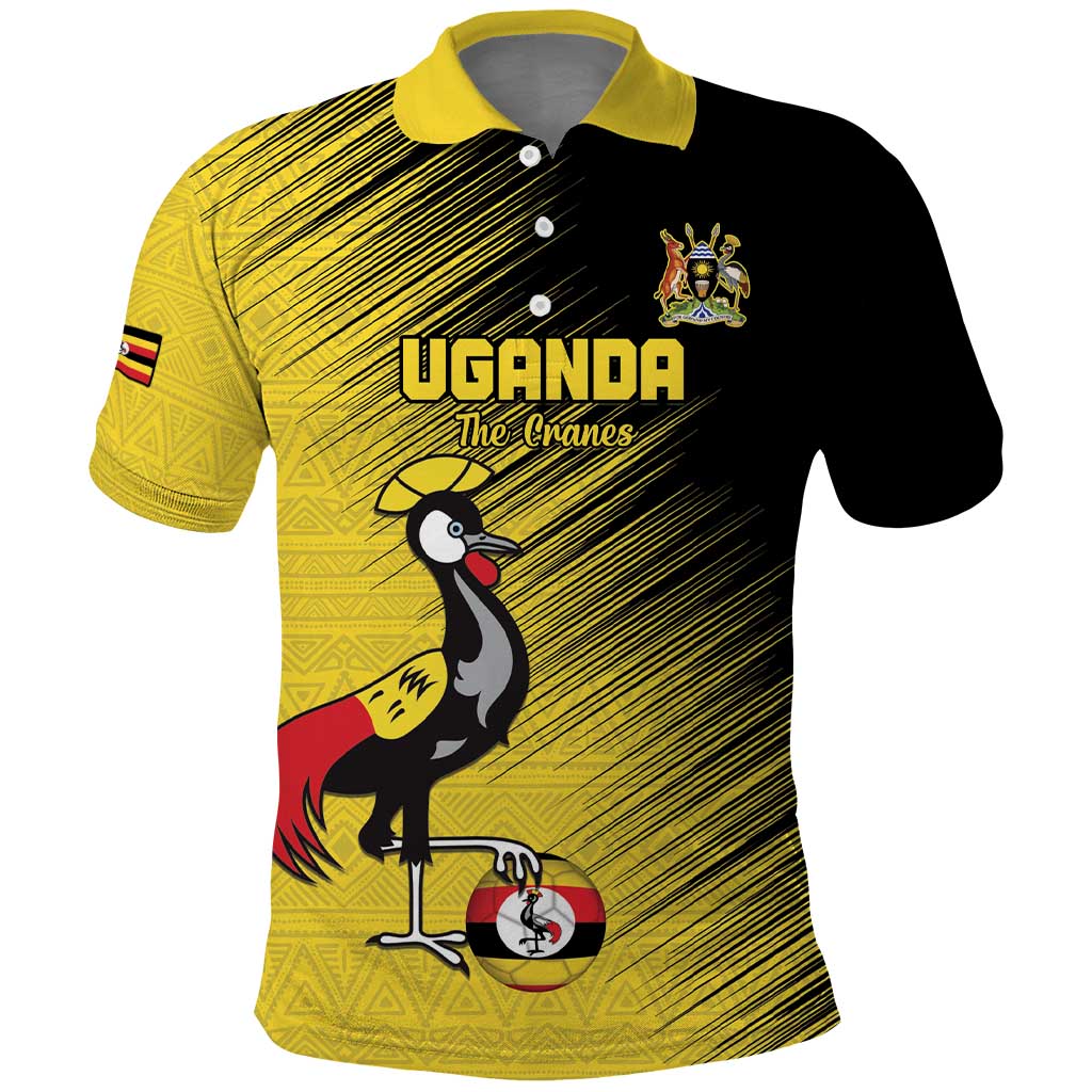 Uganda Football Custom Polo Shirt African Pattern Mix Grunge Style - Yellow Color