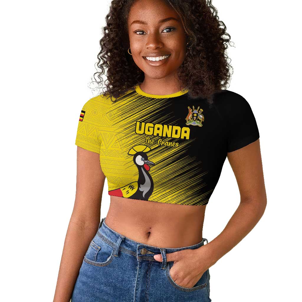 Uganda Football Custom Raglan Cropped T shirt African Pattern Mix Grunge Style - Yellow Color